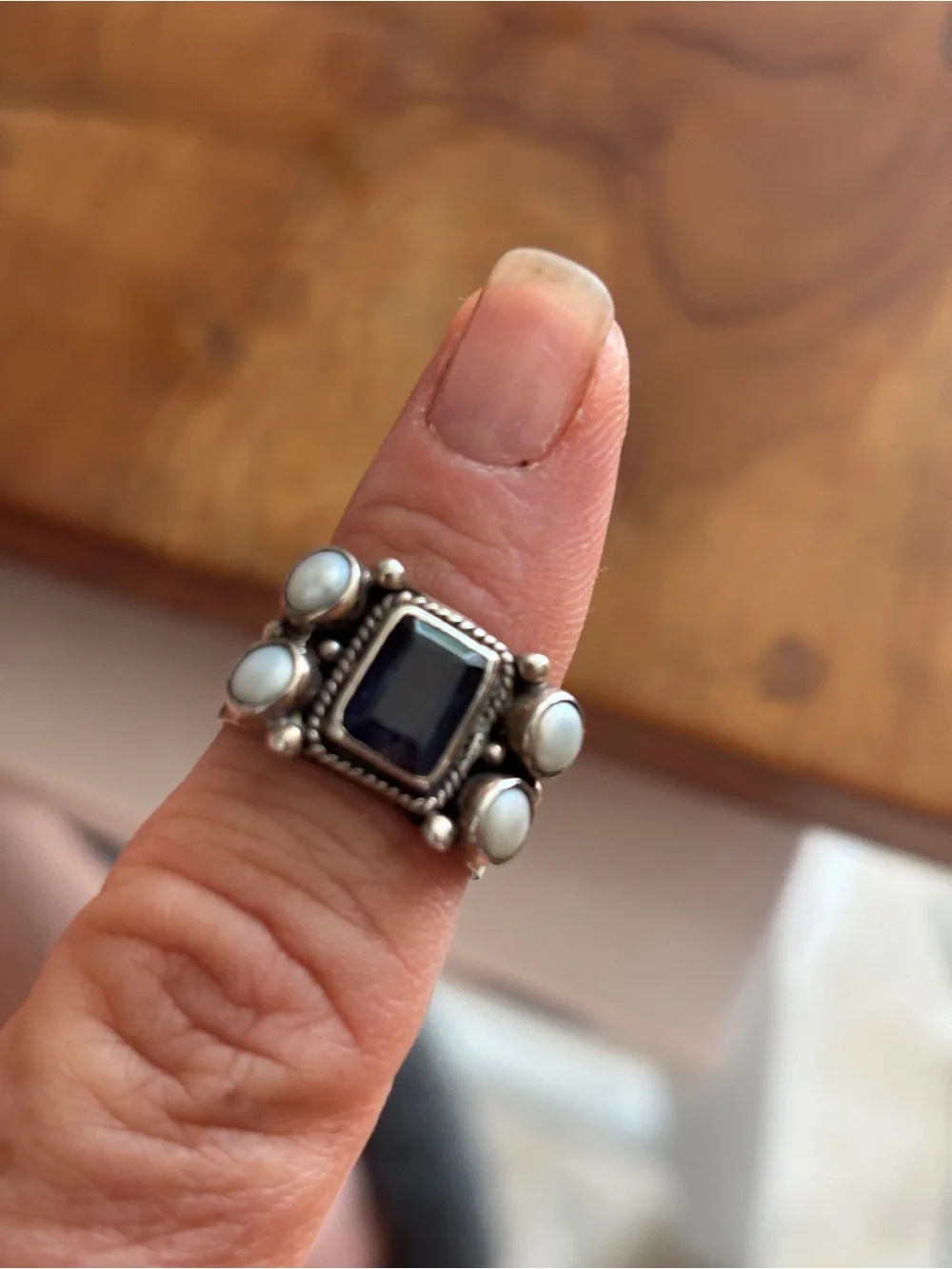 Sterling Silver Amythyst and Pearl Accent Ring sz 5